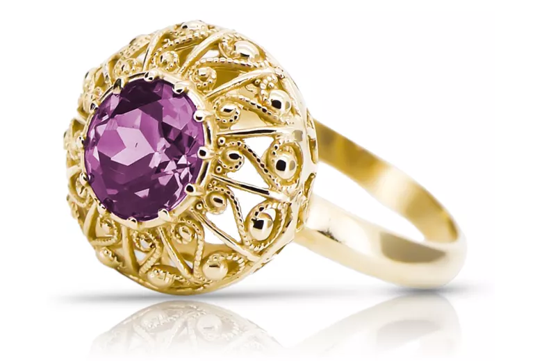 14K Yellow gold Amethyst Ring Vintage vrc059y